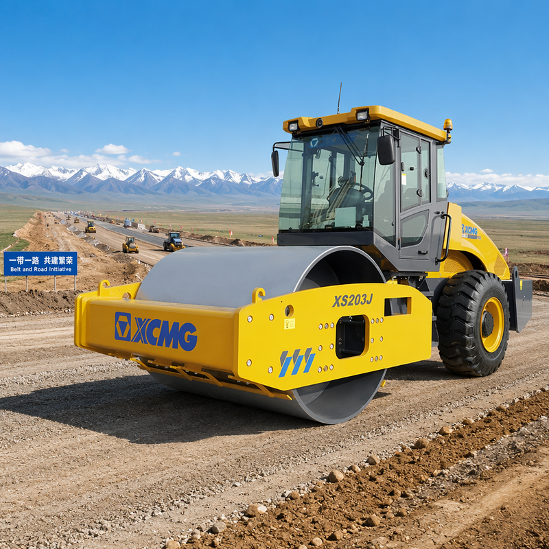 XS203J Single Drum Vibratory Roller 20 Ton∙ Shangchai Engine Road Compaction Machine για την κατασκευή αυτοκινητόδρομου φράγματος αεροδρόμιο